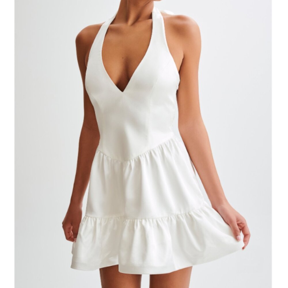 Meshki Holly Satin Structured Halter Mini Dress - Size Small